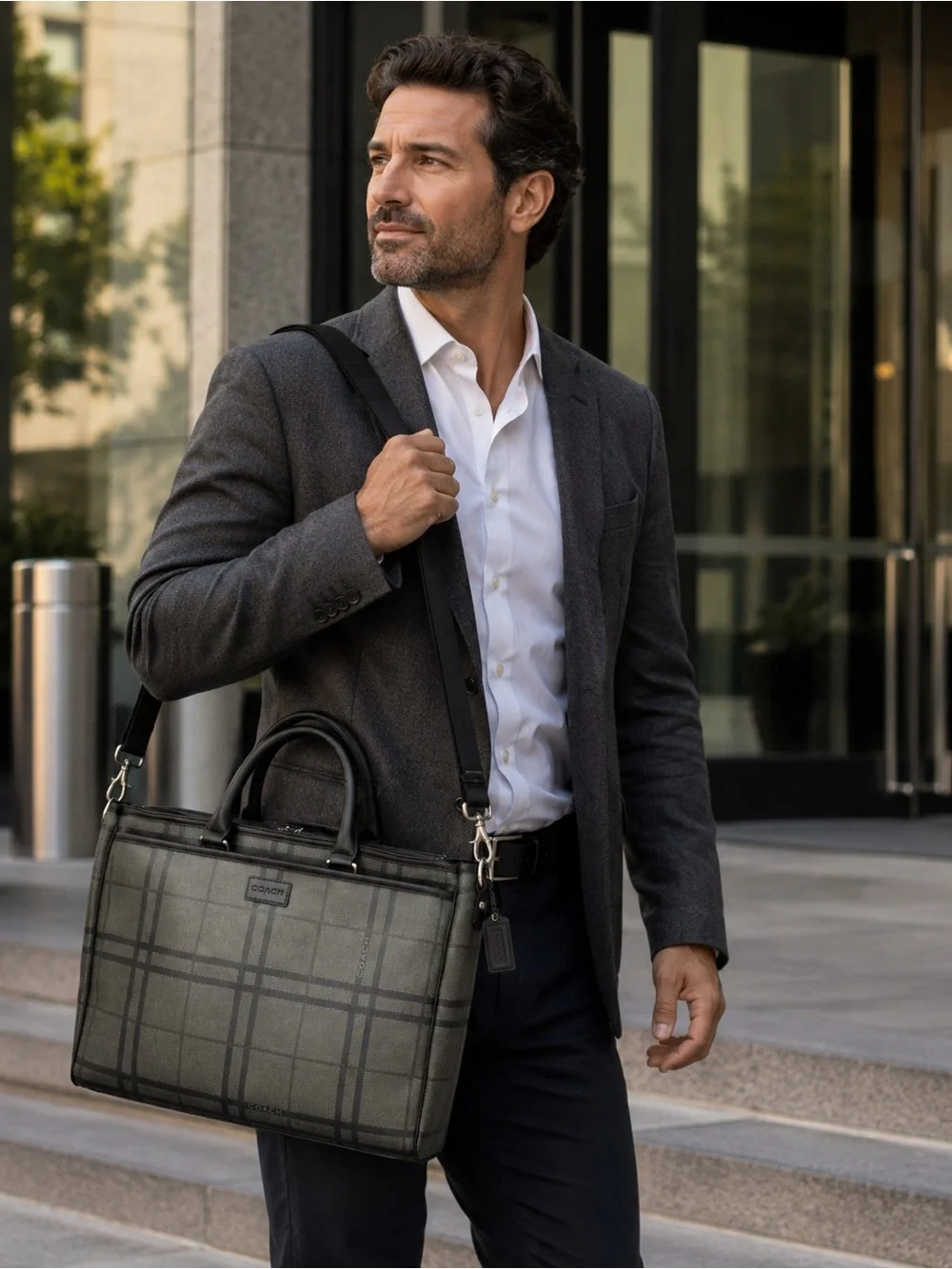 Coach $398 RETAIL! F71072 Gray Black Tattersall Metro Briefcase Laptop Work Tote